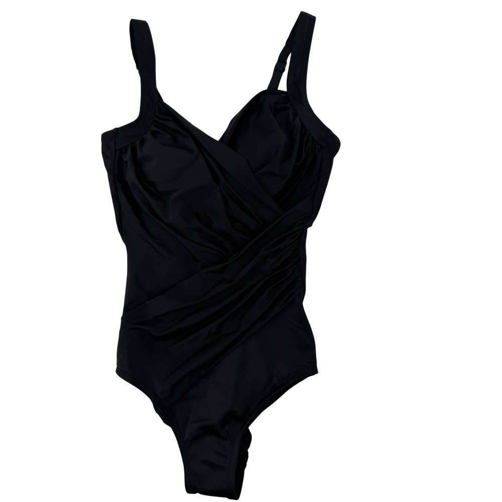Miradonna by Miraclesuit Women Black One Piece Wrap Swimsuit Size 6 1974174 NEW